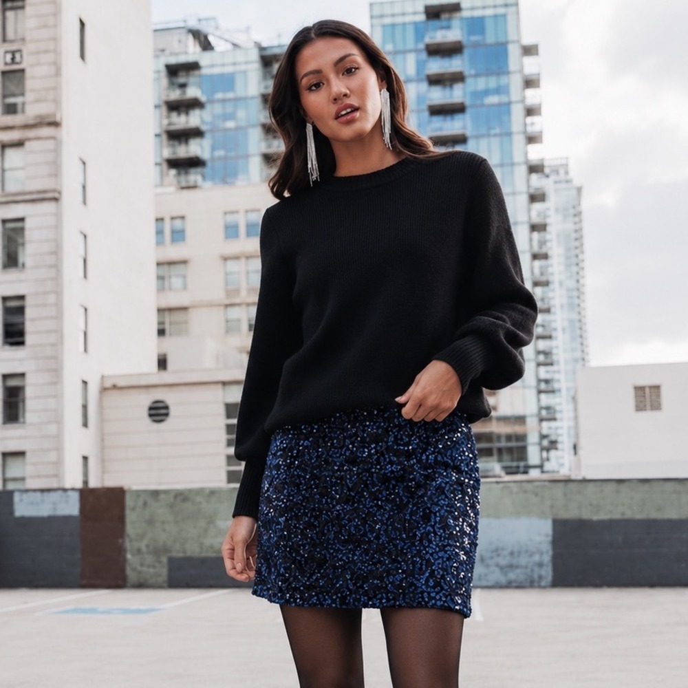 Pink Tartan Blue Black Sequin Skirt Elastic Waist Size S Party Holiday